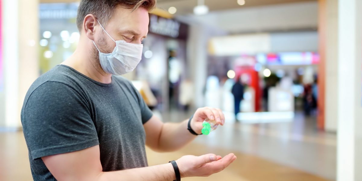 Man wearing disposable medical face