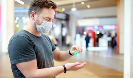 Man wearing disposable medical face